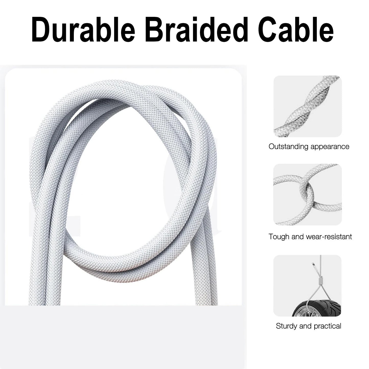 USB-C Nylon Braided Type-C Fast Charging Cable for Iphone16/15, Samsung S24/23/22, Ipad Pro, Car Charging Cable Support Carplay.
