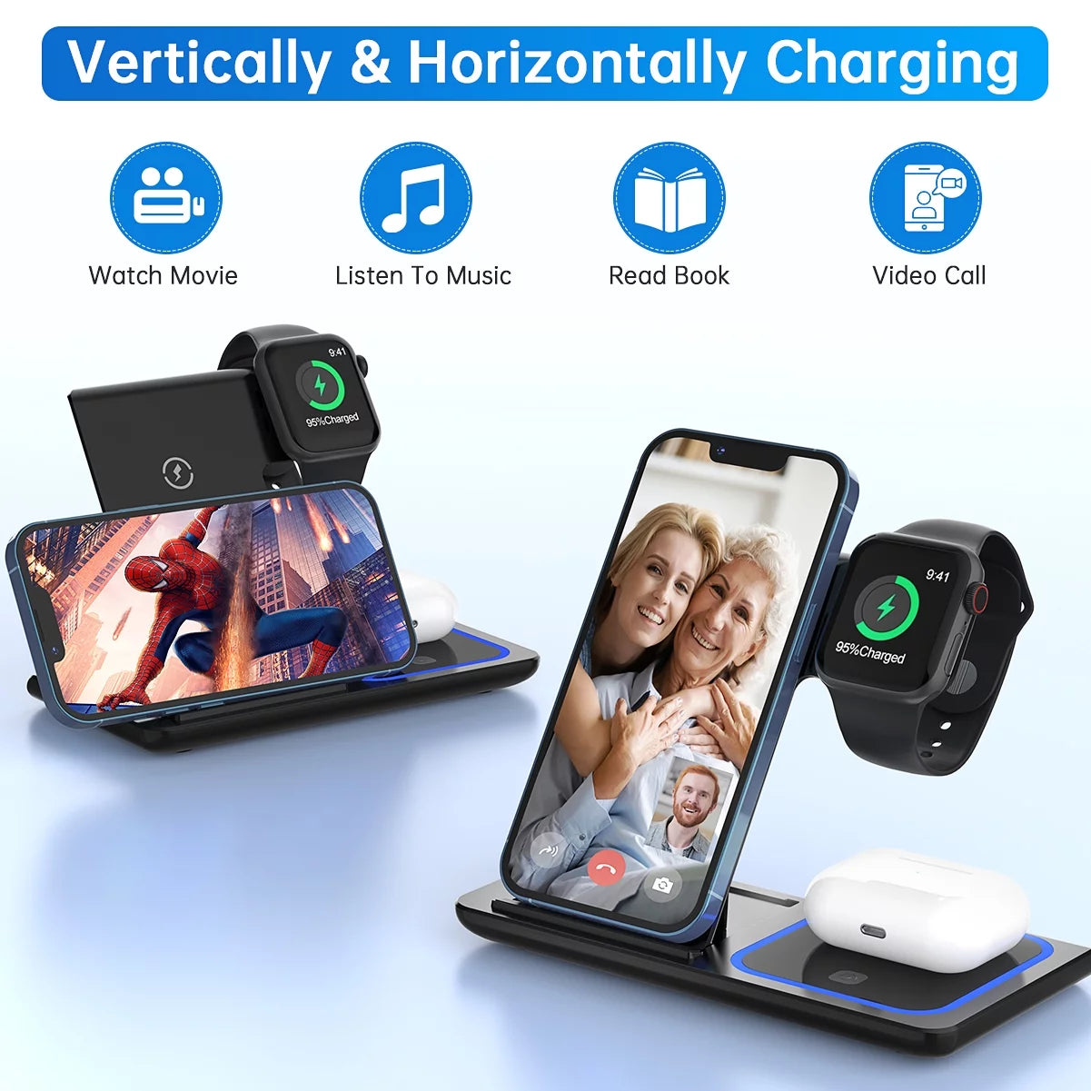 Wireless Charger,  18W Fast Iphone Charging Station for Iphone 16/15/14/13/12/11/Pro Max/Plus, 3 in 1 Wireless Charging Stand for Iwatch SE 10/9/8/7/6/5/4/3, Airpods Pro/3/2