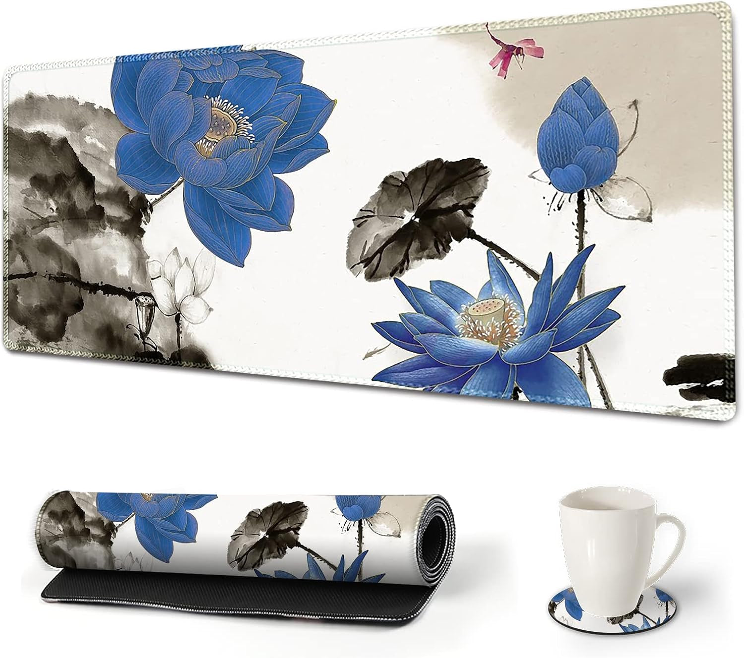 Extended Gaming Mouse Pad XXL Artso Large Keyboard Mat Long Mousepad Desk Decor Writing Pad Non Slip Rubber Base Stitched Edges for Work, Game, Office, Home, 35.1" X 15.7", Pink Marble