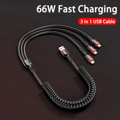 3 in 1 66W Fast Charging Cable Type C Cable Micro USB Cable for Iphone Charging Cable for Samsung Xiaomi Huawei Charger Cable