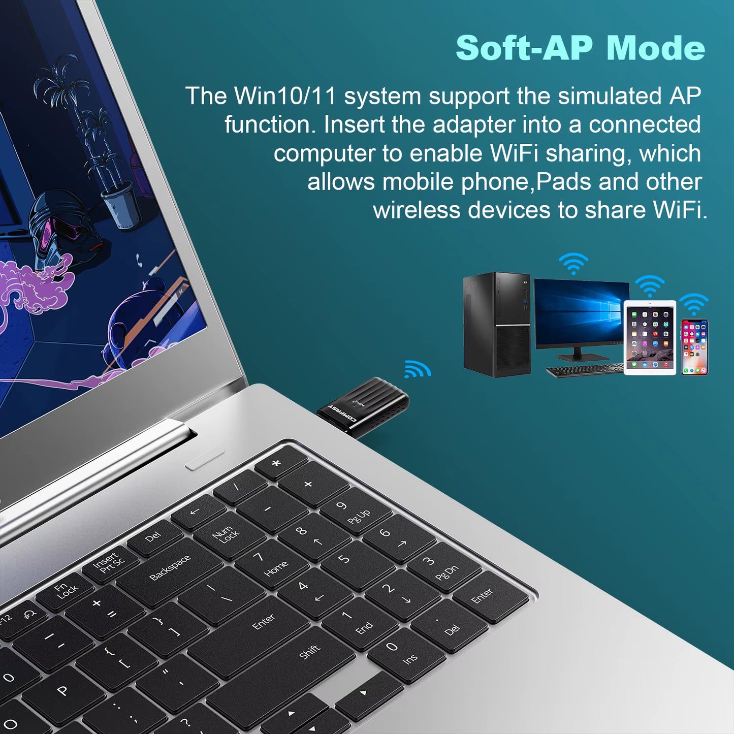 USB Wifi Bluetooth Adapter AX900 Wifi 6 Adapter Free-Drive 2.4G&5Ghz 900Mbps Wifi Adaptador BT5.3 Win10/11 WPA3 Wifi6