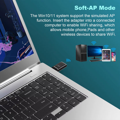 USB Wifi Bluetooth Adapter AX900 Wifi 6 Adapter Free-Drive 2.4G&5Ghz 900Mbps Wifi Adaptador BT5.3 Win10/11 WPA3 Wifi6