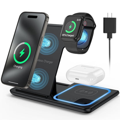 Wireless Charger,  18W Fast Iphone Charging Station for Iphone 16/15/14/13/12/11/Pro Max/Plus, 3 in 1 Wireless Charging Stand for Iwatch SE 10/9/8/7/6/5/4/3, Airpods Pro/3/2