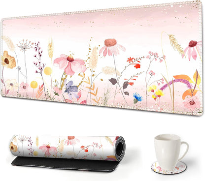 Extended Gaming Mouse Pad XXL Artso Large Keyboard Mat Long Mousepad Desk Decor Writing Pad Non Slip Rubber Base Stitched Edges for Work, Game, Office, Home, 35.1" X 15.7", Pink Marble