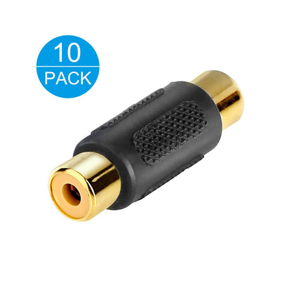 ELECTOP 10 Pack RCA Female to Female Coupler Audio Video Gold Adapter, for Phono, Speaker, RCA Cable, Amplifier