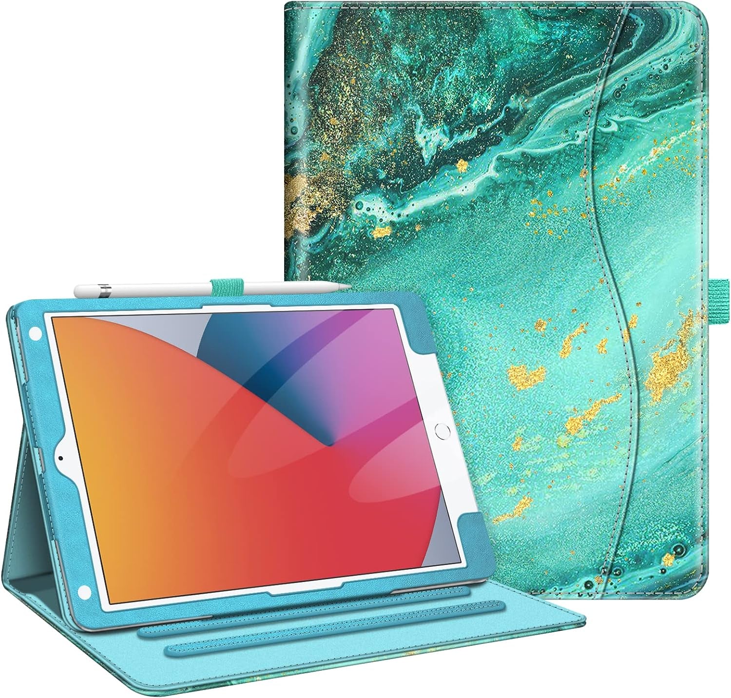 Fintie Case for Ipad 9Th / 8Th / 7Th Generation (2021/2020/2019) 10.2 Inch - [Corner Protection] Multi-Angle Viewing Stand Cover with Pocket & Pencil Holder, Auto Sleep Wake, Ocean Marble