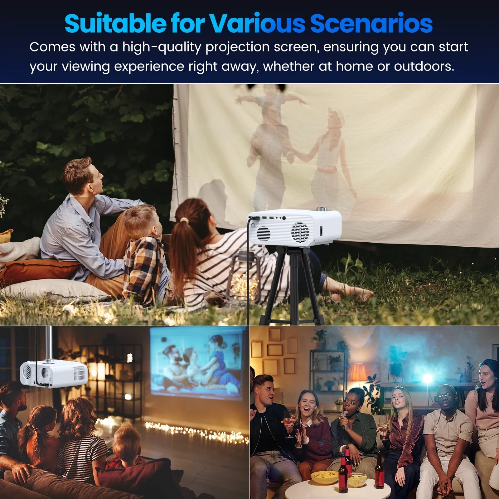 Native 1080P Projector with Wifi and Bluetooth, Support 4K 100,000Hrs Lamp Life