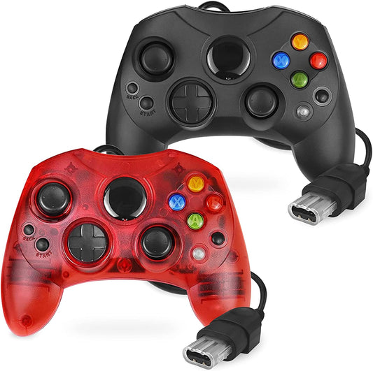 Yioone Controller Replacement for Xbox Controller S-Type/Original Xbox Controller,Classic Controller Compatible with Original Xbox Console(Pack of 2,Black and Ruby Red)
