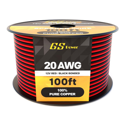 GS Power 16 Gauge Wire (16 AWG) - 100 Foot, Pure Copper, Stranded Electrical Wiring for Speaker, Automotive, Trailer, Stereo and Home Theater Applications - Red/Black
