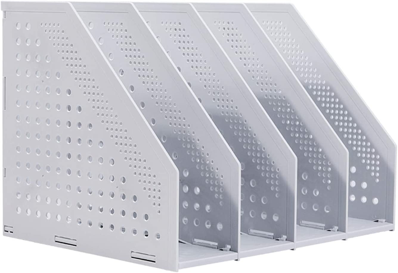 Leven Collapsible Magazine File Holder/Desk Organizer for Office Organization and Storage with 4 Vertical Compartments, Light Grey