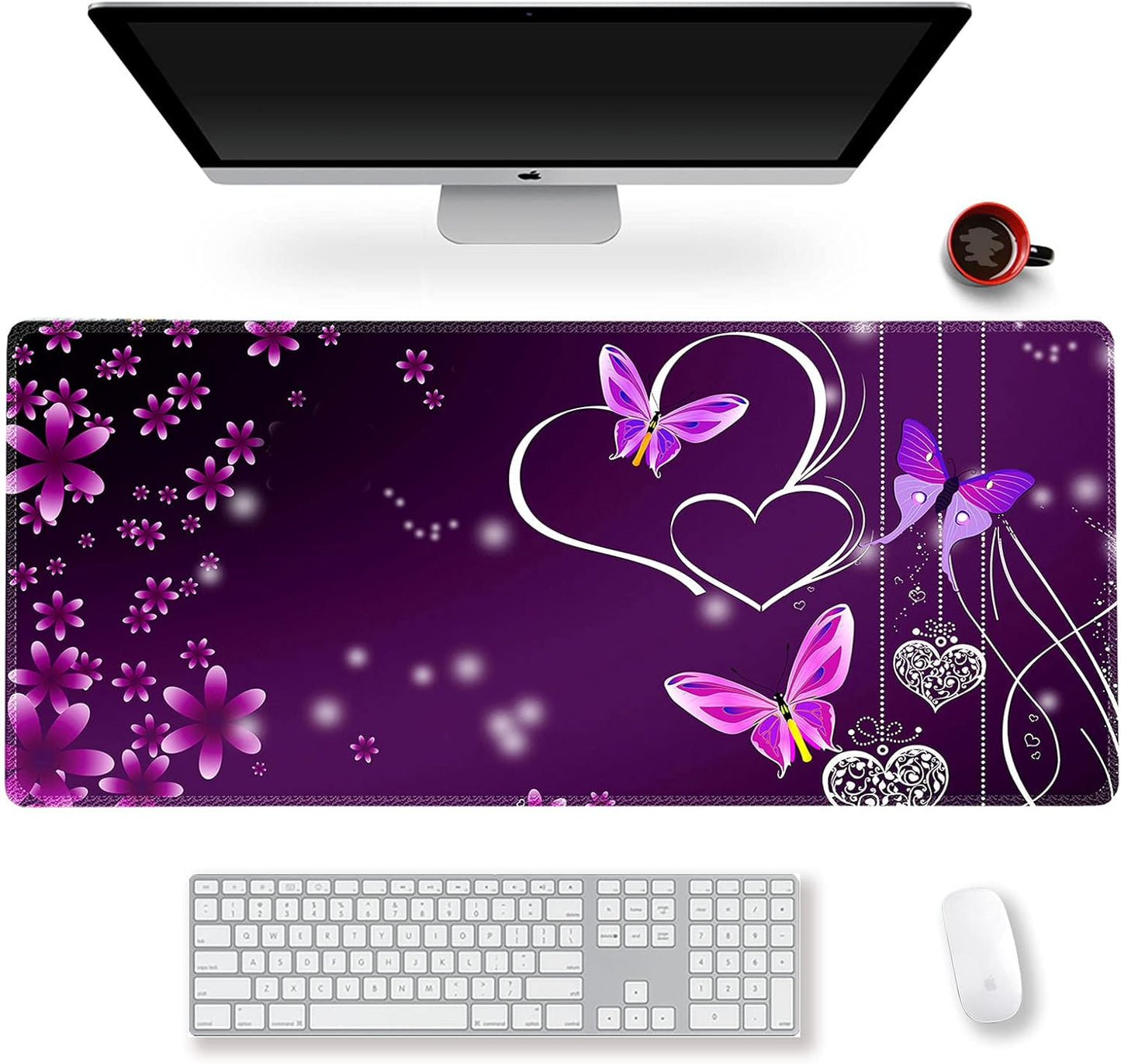 Extended Gaming Mouse Pad XXL Artso Large Keyboard Mat Long Mousepad Desk Decor Writing Pad Non Slip Rubber Base Stitched Edges for Work, Game, Office, Home, 35.1" X 15.7", Pink Marble