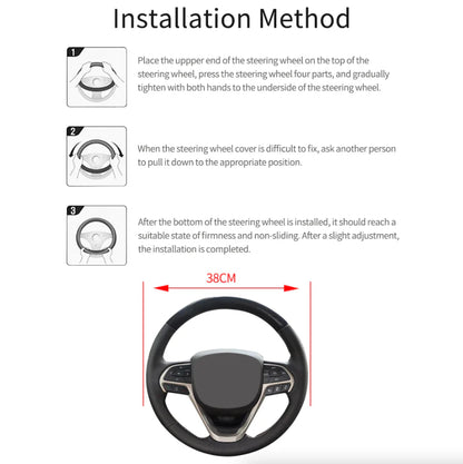 Car Steering Wheel Cover Red Black Leather Anti-Slip for 15"/38Cm Carbon Fiber