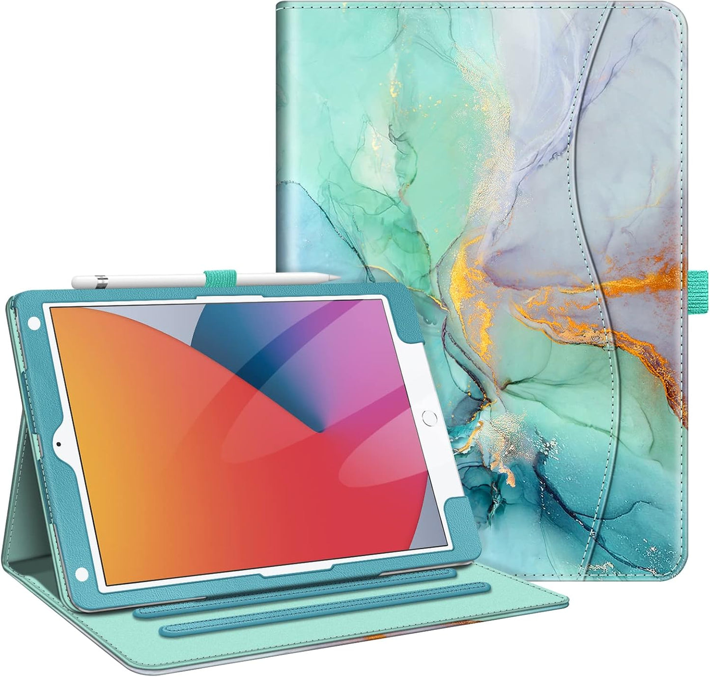 Fintie Case for Ipad 9Th / 8Th / 7Th Generation (2021/2020/2019) 10.2 Inch - [Corner Protection] Multi-Angle Viewing Stand Cover with Pocket & Pencil Holder, Auto Sleep Wake, Ocean Marble