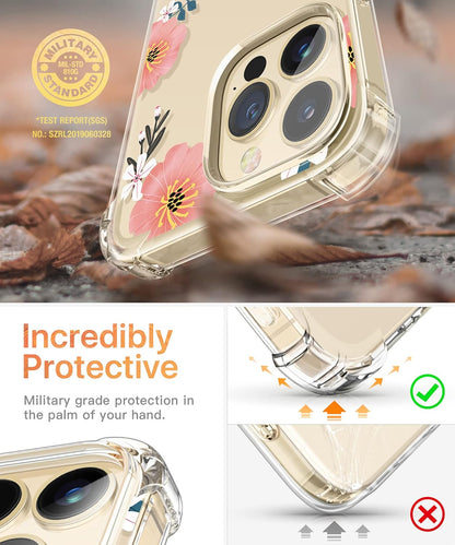 GVIEWIN Case Compatible with Iphone 13 Pro Max 6.7 Inch 2021, Clear Floral Soft & Flexible TPU Shockproof Protective Cover for Women Girls, Flower Pattern Design Phone Case (Summer Blossom/Pink)