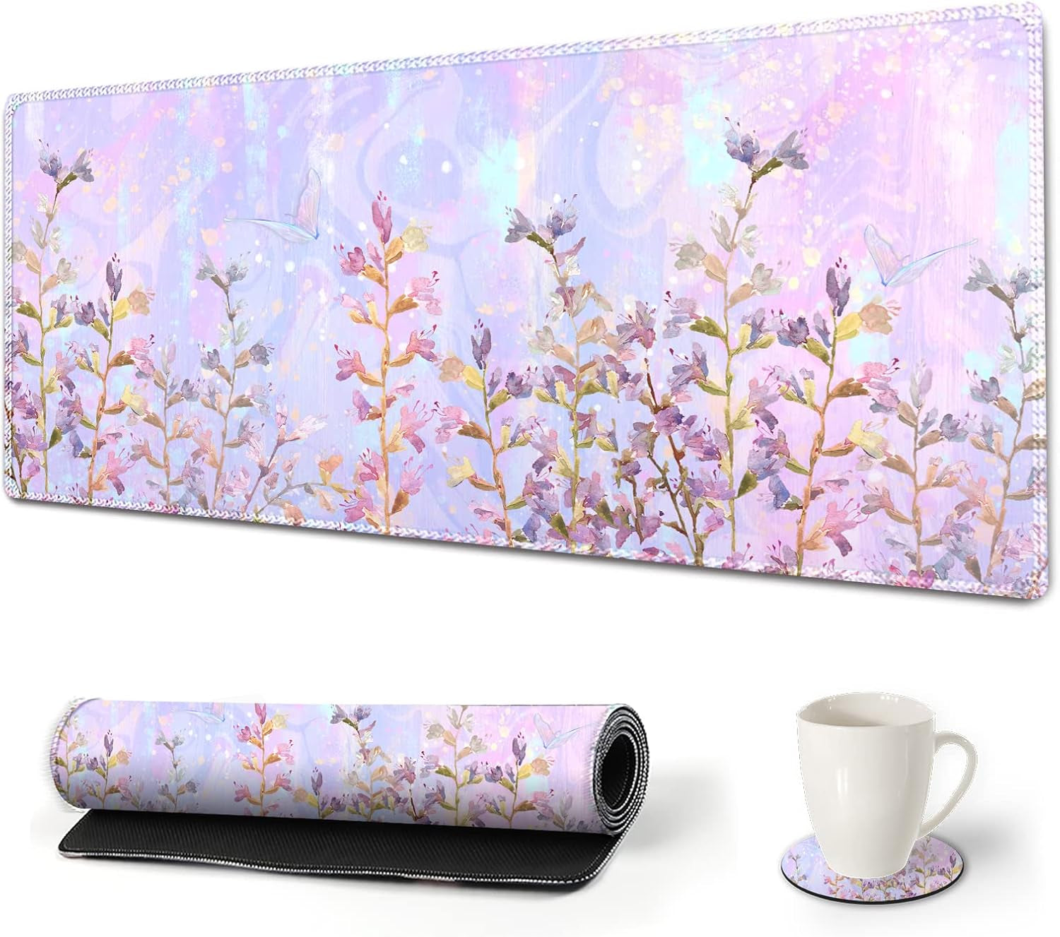 Extended Gaming Mouse Pad XXL Artso Large Keyboard Mat Long Mousepad Desk Decor Writing Pad Non Slip Rubber Base Stitched Edges for Work, Game, Office, Home, 35.1" X 15.7", Pink Marble