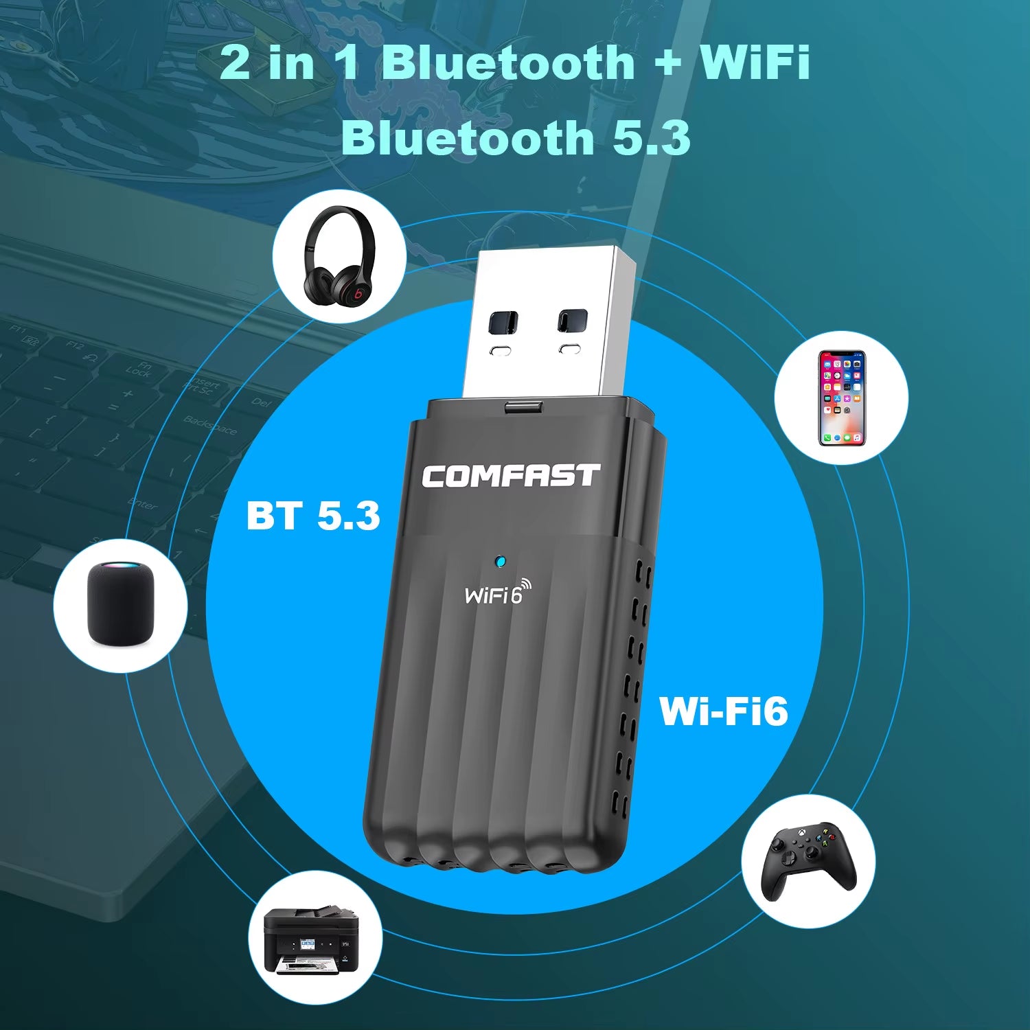 USB Wifi Bluetooth Adapter AX900 Wifi 6 Adapter Free-Drive 2.4G&5Ghz 900Mbps Wifi Adaptador BT5.3 Win10/11 WPA3 Wifi6