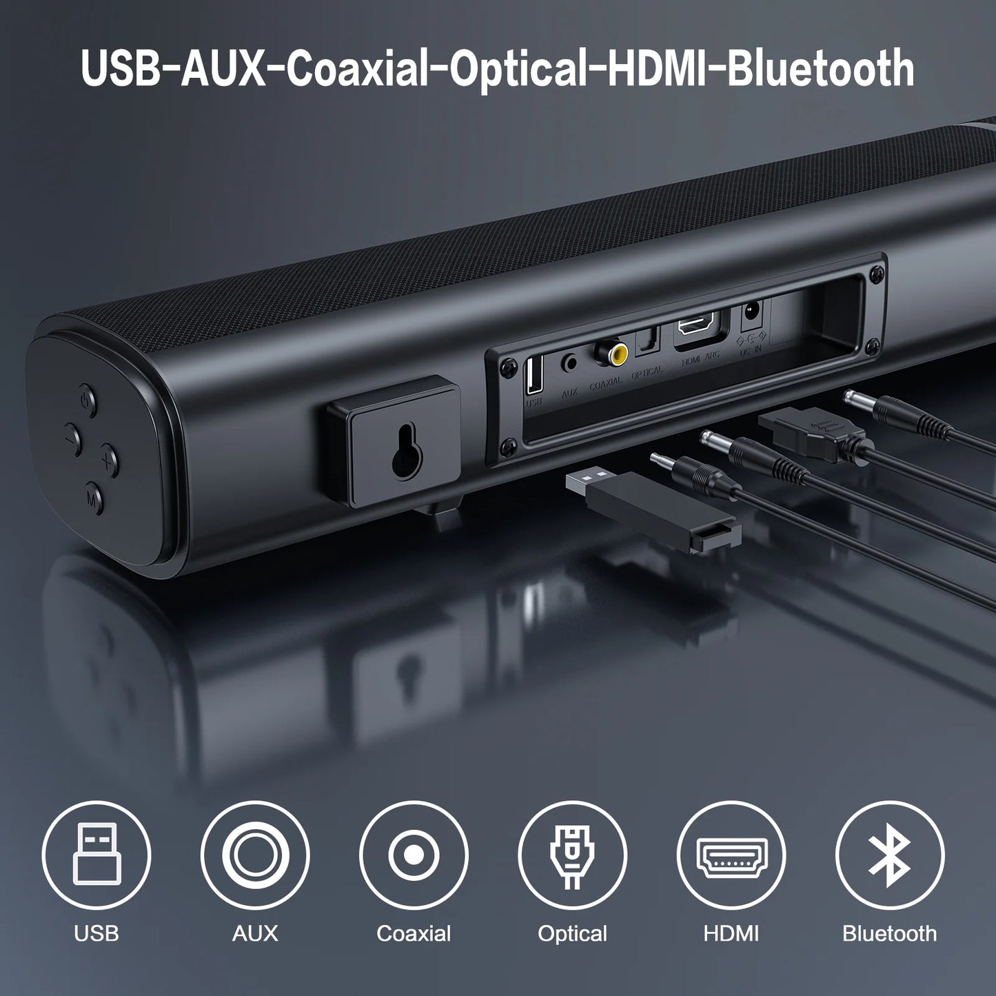 4.1Ch Sound Bar with Subwoofer, 120W Separable Sound Bar for TV with 4 Drivers, Usb/Aux/Coaxial/Optical/Hdmi/Bluetooth Connect, 2-In-1 Detachable Sound Bar for Speaker