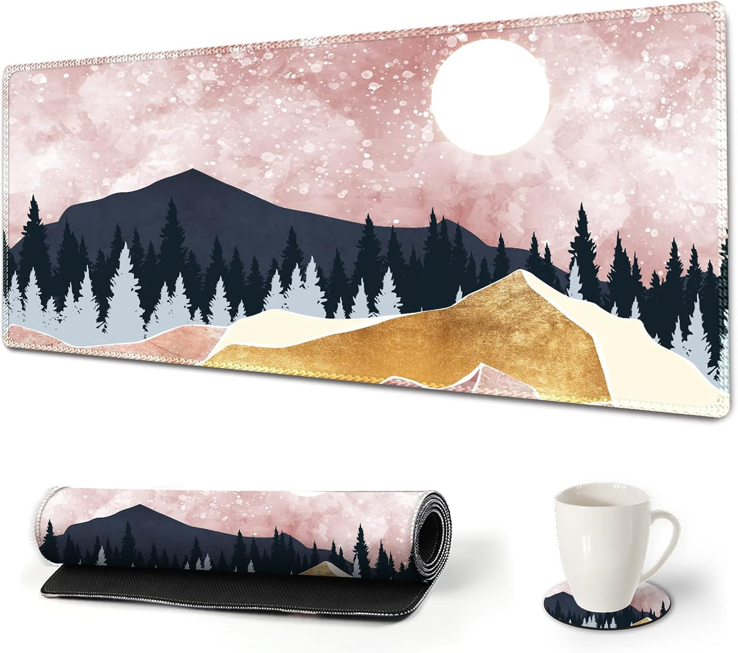 Extended Gaming Mouse Pad XXL Artso Large Keyboard Mat Long Mousepad Desk Decor Writing Pad Non Slip Rubber Base Stitched Edges for Work, Game, Office, Home, 35.1" X 15.7", Pink Marble