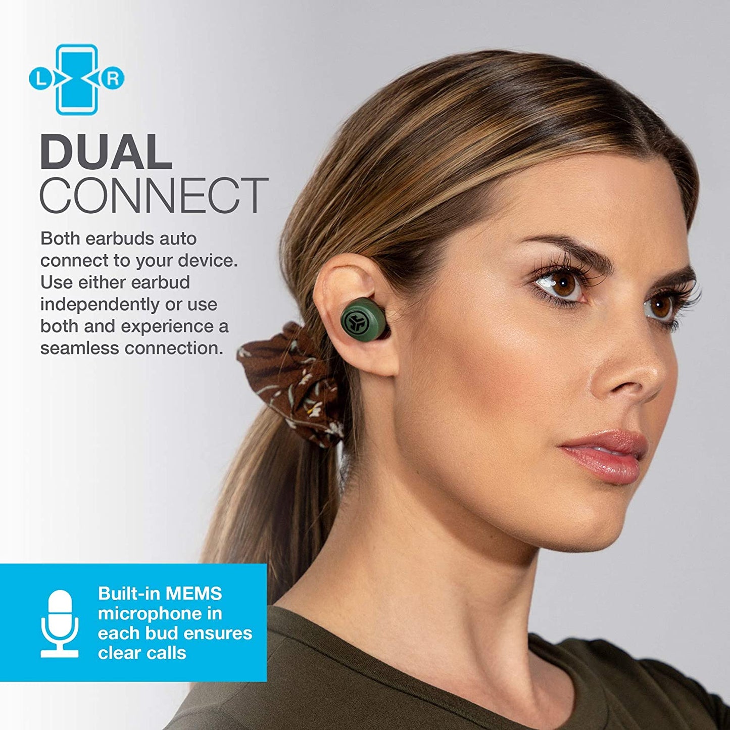 Jlab Go Air True Wireless Bluetooth Earbuds + Charging Case, Green, Dual Connect, IP44 Sweat Resistance, Bluetooth 5.0 Connection, 3 EQ Sound Settings Signature, Balanced, Bass Boost