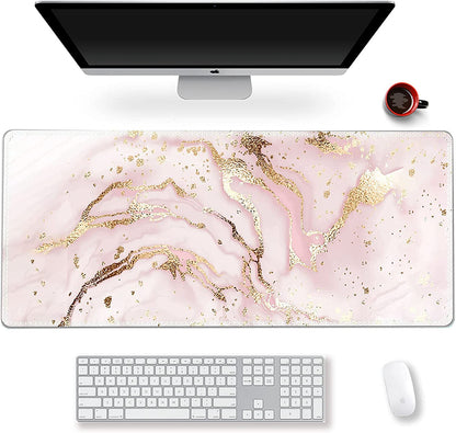 Extended Gaming Mouse Pad XXL Artso Large Keyboard Mat Long Mousepad Desk Decor Writing Pad Non Slip Rubber Base Stitched Edges for Work, Game, Office, Home, 35.1" X 15.7", Pink Marble