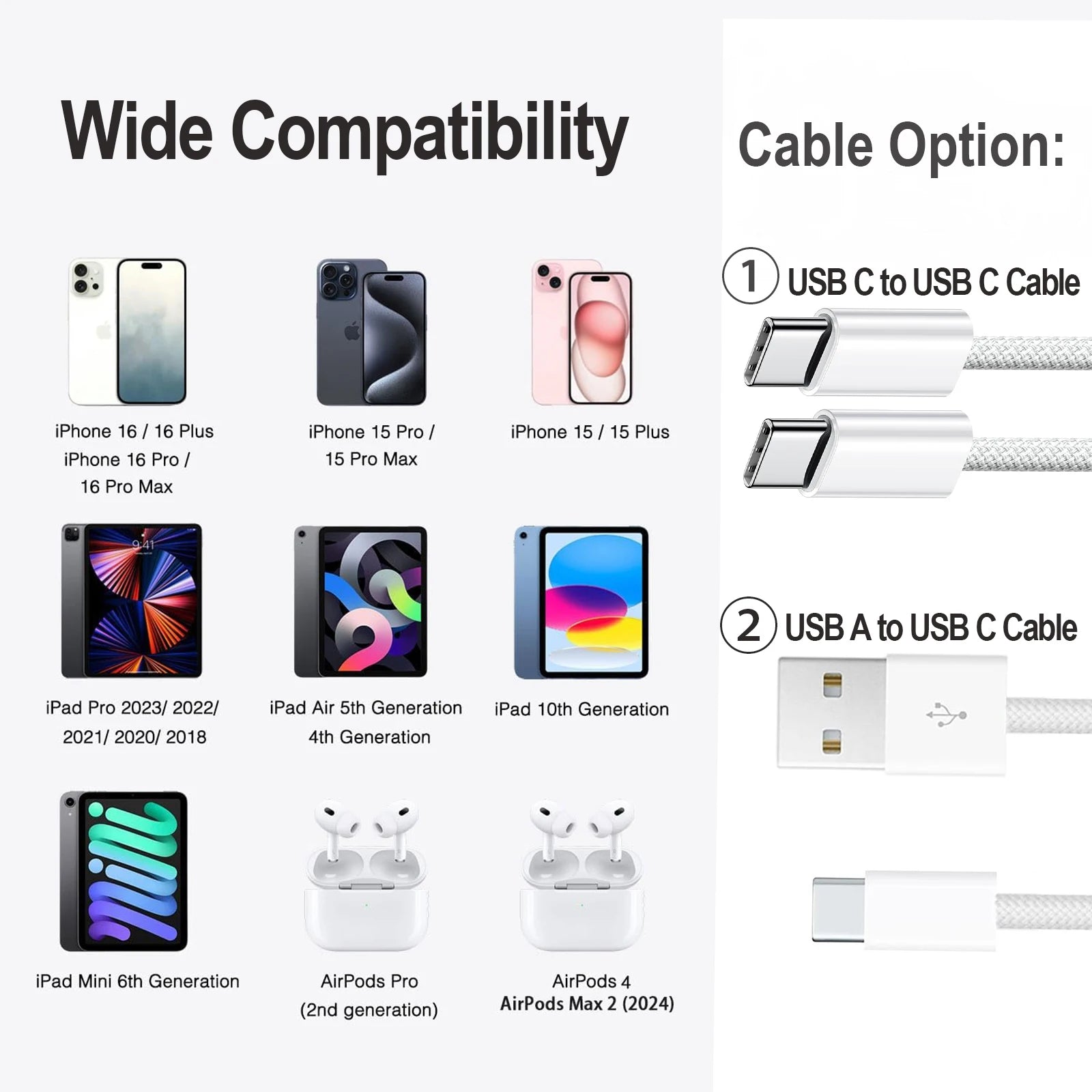 USB-C Nylon Braided Type-C Fast Charging Cable for Iphone16/15, Samsung S24/23/22, Ipad Pro, Car Charging Cable Support Carplay.