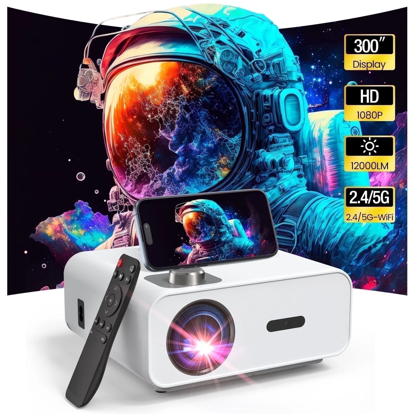 Native 1080P Projector with Wifi and Bluetooth, Support 4K 100,000Hrs Lamp Life