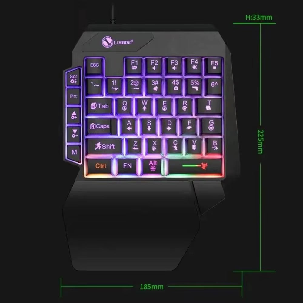 Light Up Your Game with the Mini One-Handed USB Keyboard! Perfect for Gaming on the Go!