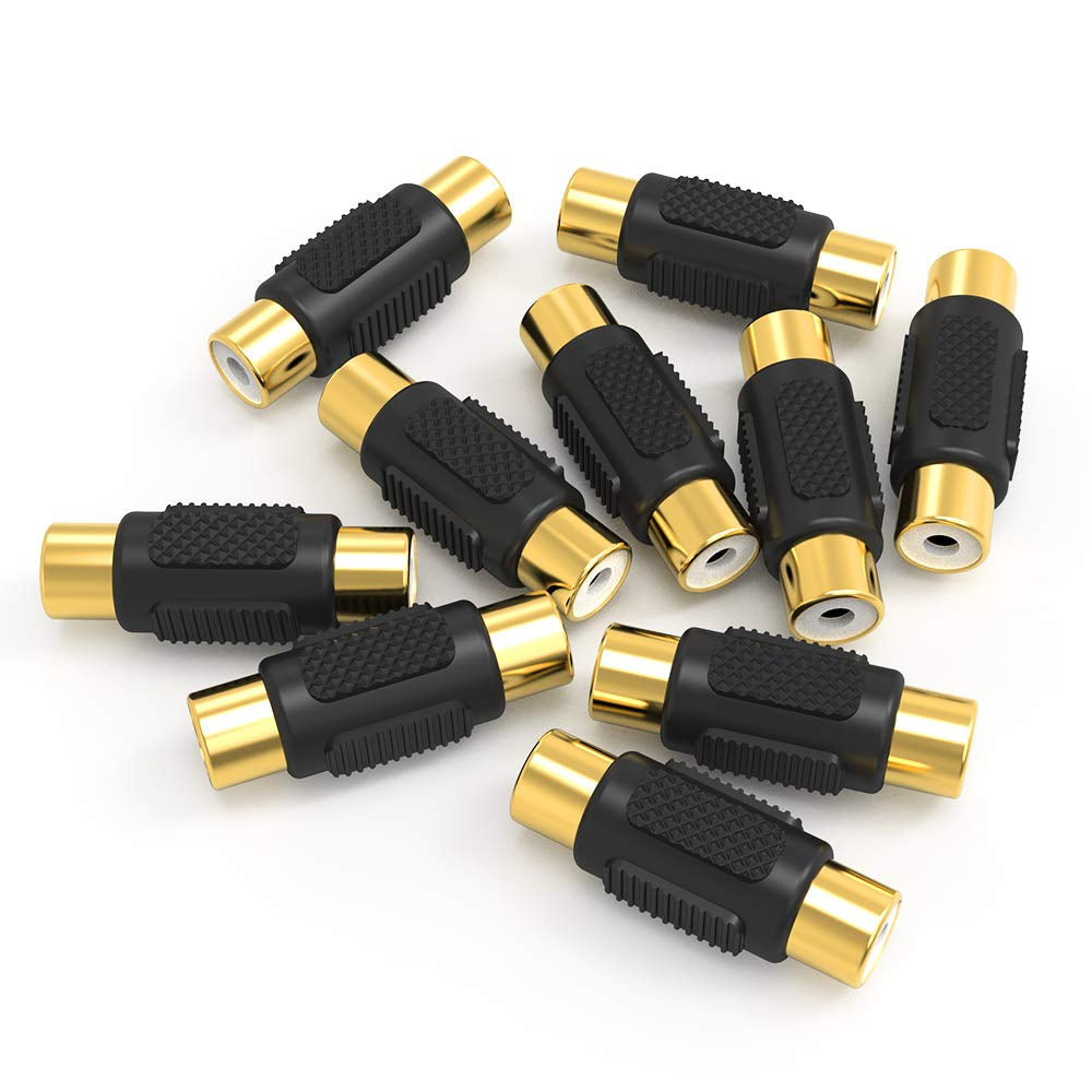 ELECTOP 10 Pack RCA Female to Female Coupler Audio Video Gold Adapter, for Phono, Speaker, RCA Cable, Amplifier