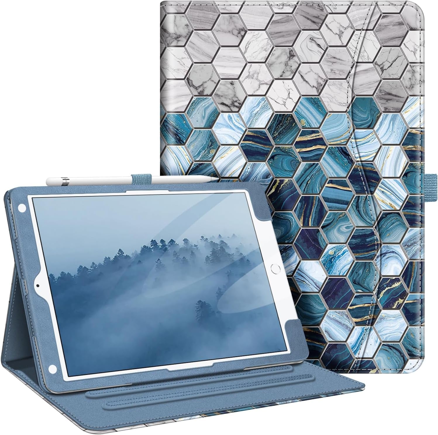 Fintie Case for Ipad 9Th / 8Th / 7Th Generation (2021/2020/2019) 10.2 Inch - [Corner Protection] Multi-Angle Viewing Stand Cover with Pocket & Pencil Holder, Auto Sleep Wake, Ocean Marble