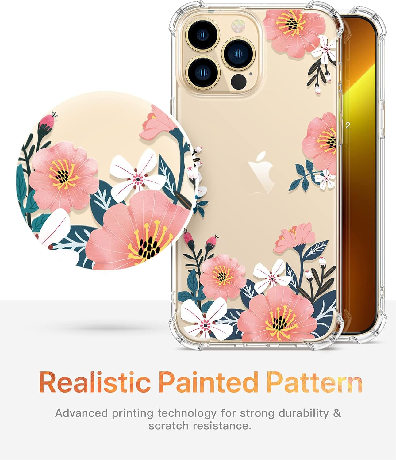 GVIEWIN Case Compatible with Iphone 13 Pro Max 6.7 Inch 2021, Clear Floral Soft & Flexible TPU Shockproof Protective Cover for Women Girls, Flower Pattern Design Phone Case (Summer Blossom/Pink)