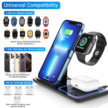 Wireless Charger,  18W Fast Iphone Charging Station for Iphone 16/15/14/13/12/11/Pro Max/Plus, 3 in 1 Wireless Charging Stand for Iwatch SE 10/9/8/7/6/5/4/3, Airpods Pro/3/2