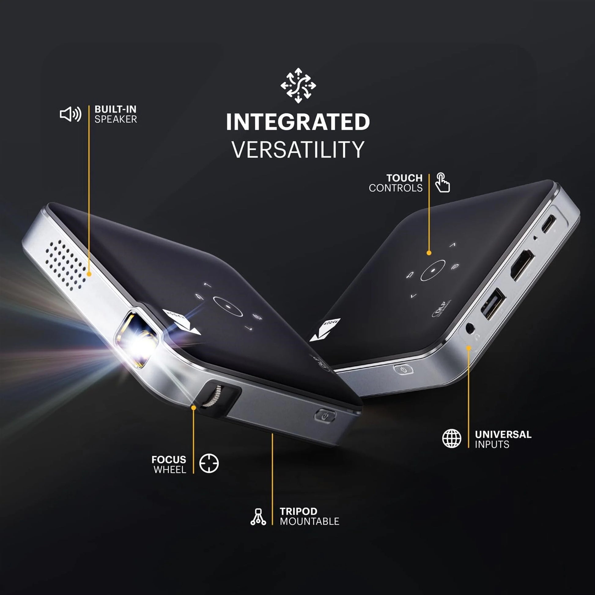 Luma 150 Pico Projector, Rechargeable Ultra Mini Projector with Built-In Speaker - Black