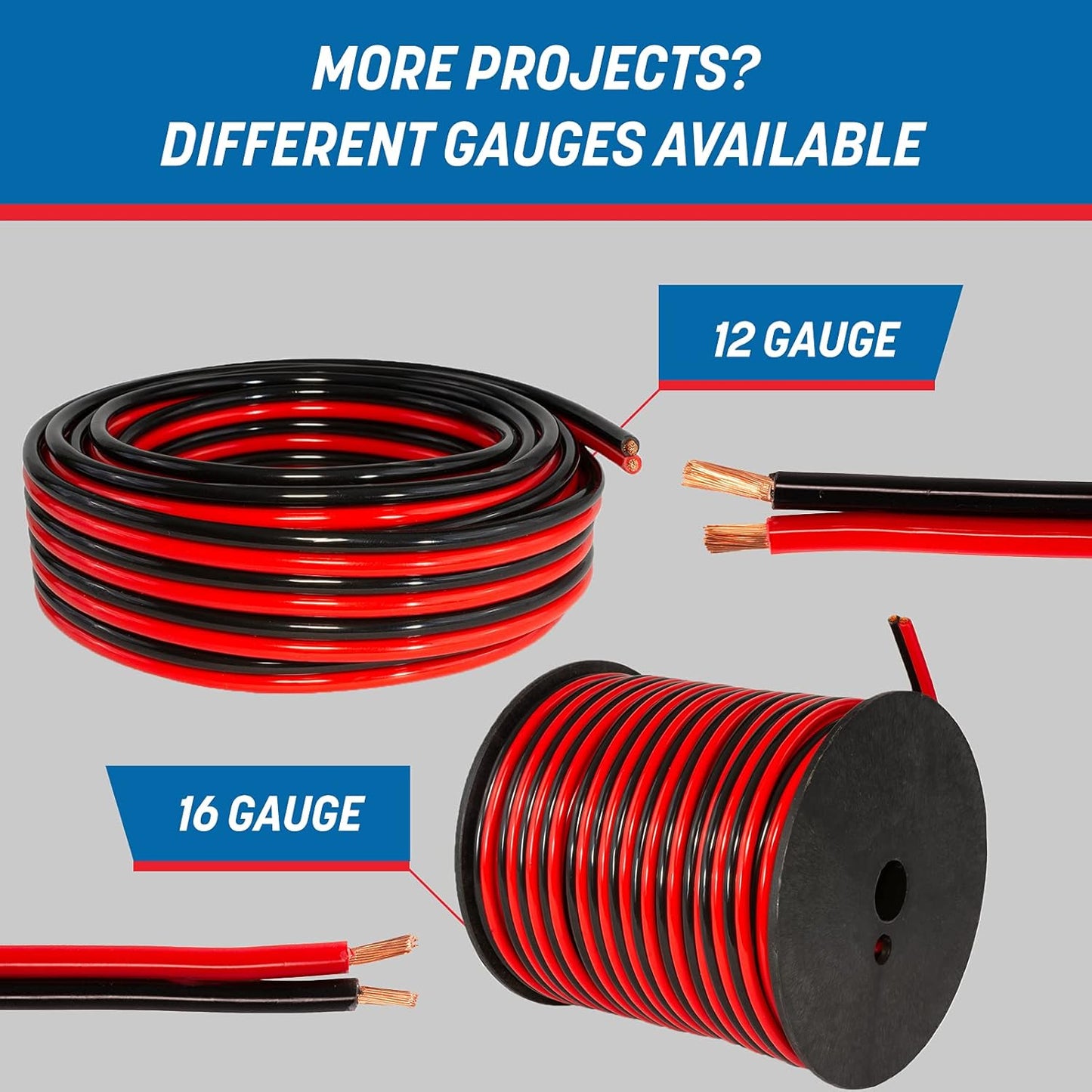 GS Power 16 Gauge Wire (16 AWG) - 100 Foot, Pure Copper, Stranded Electrical Wiring for Speaker, Automotive, Trailer, Stereo and Home Theater Applications - Red/Black