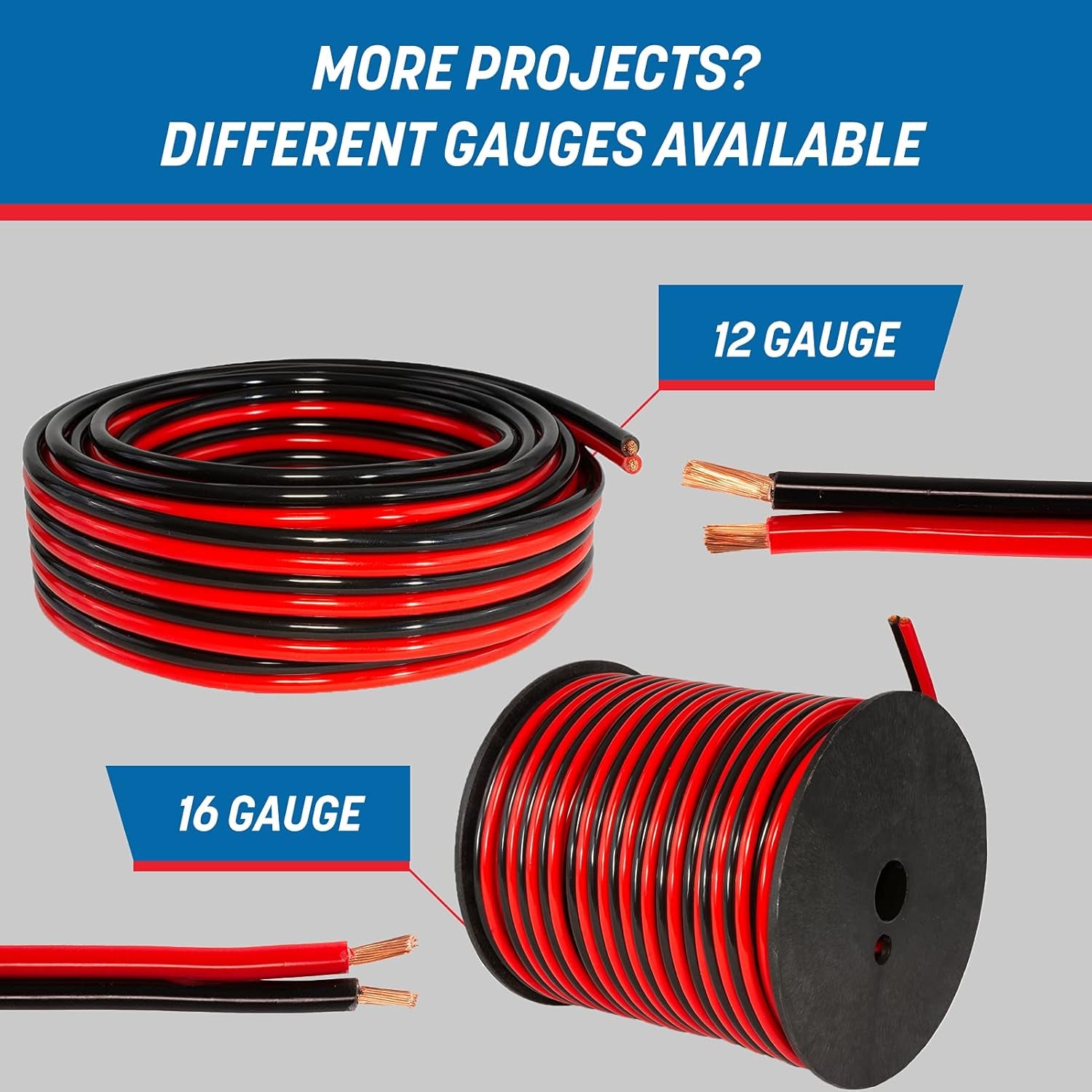 GS Power 16 Gauge Wire (16 AWG) - 100 Foot, Pure Copper, Stranded Electrical Wiring for Speaker, Automotive, Trailer, Stereo and Home Theater Applications - Red/Black