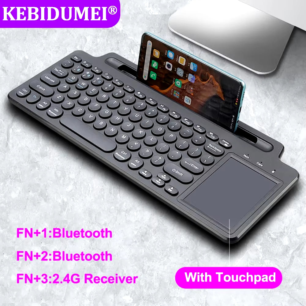 Upgrade your typing game with our 2.4G Wireless Bluetooth Keyboard featuring a touchpad and card slot – perfect for laptops, tablets, and gaming on Android, iOS, and iPad!
