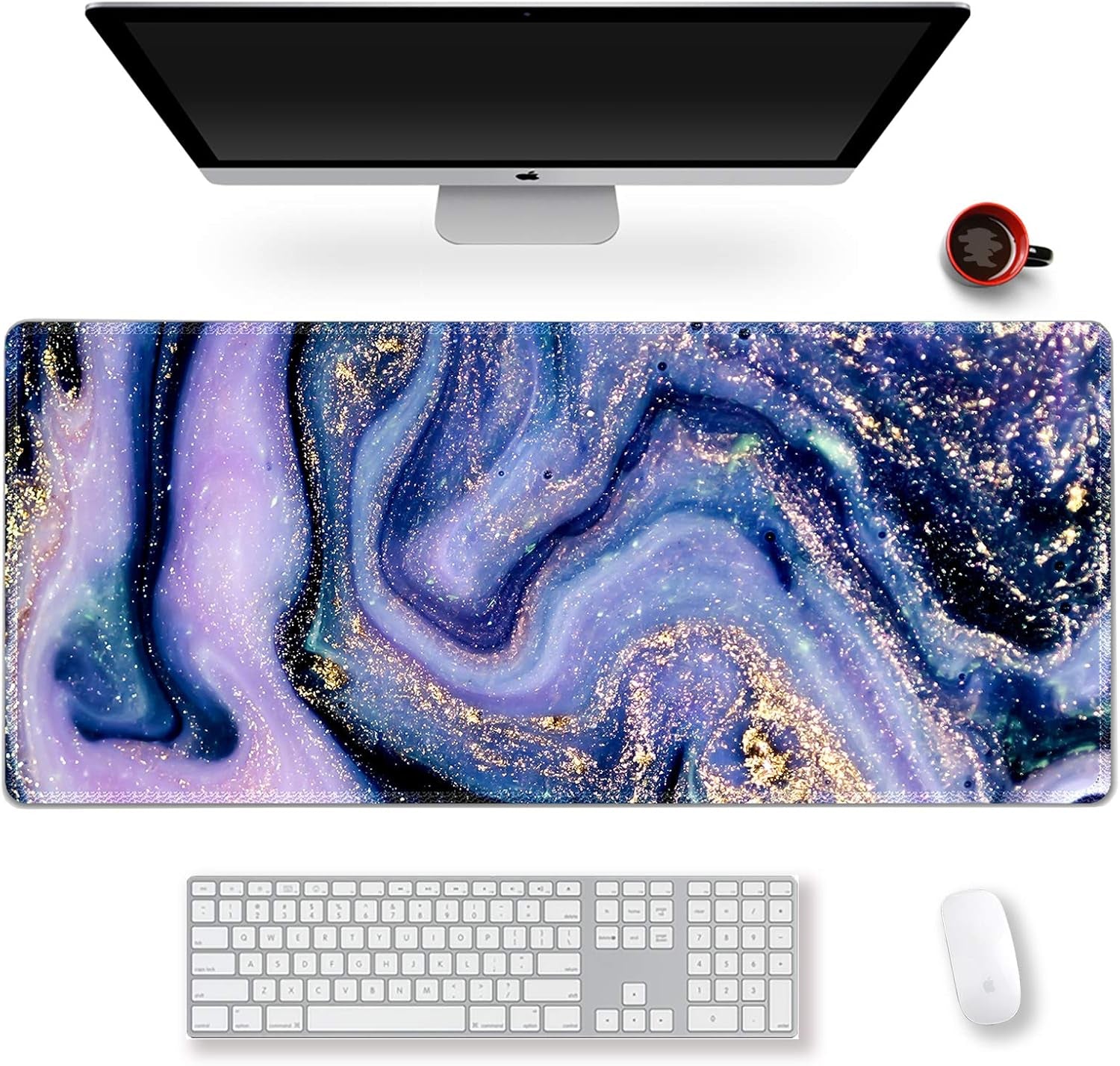 Extended Gaming Mouse Pad XXL Artso Large Keyboard Mat Long Mousepad Desk Decor Writing Pad Non Slip Rubber Base Stitched Edges for Work, Game, Office, Home, 35.1" X 15.7", Pink Marble