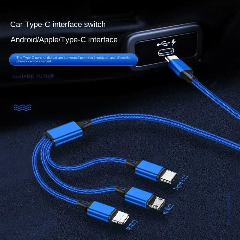 C Type 3 in 1 Charging Cable PD 1 Minute 3 Car Fast Charging Cable Suitable for Samsung, Xiaomi, Apple, Etc. Stable Charging
