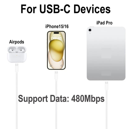 USB-C Nylon Braided Type-C Fast Charging Cable for Iphone16/15, Samsung S24/23/22, Ipad Pro, Car Charging Cable Support Carplay.