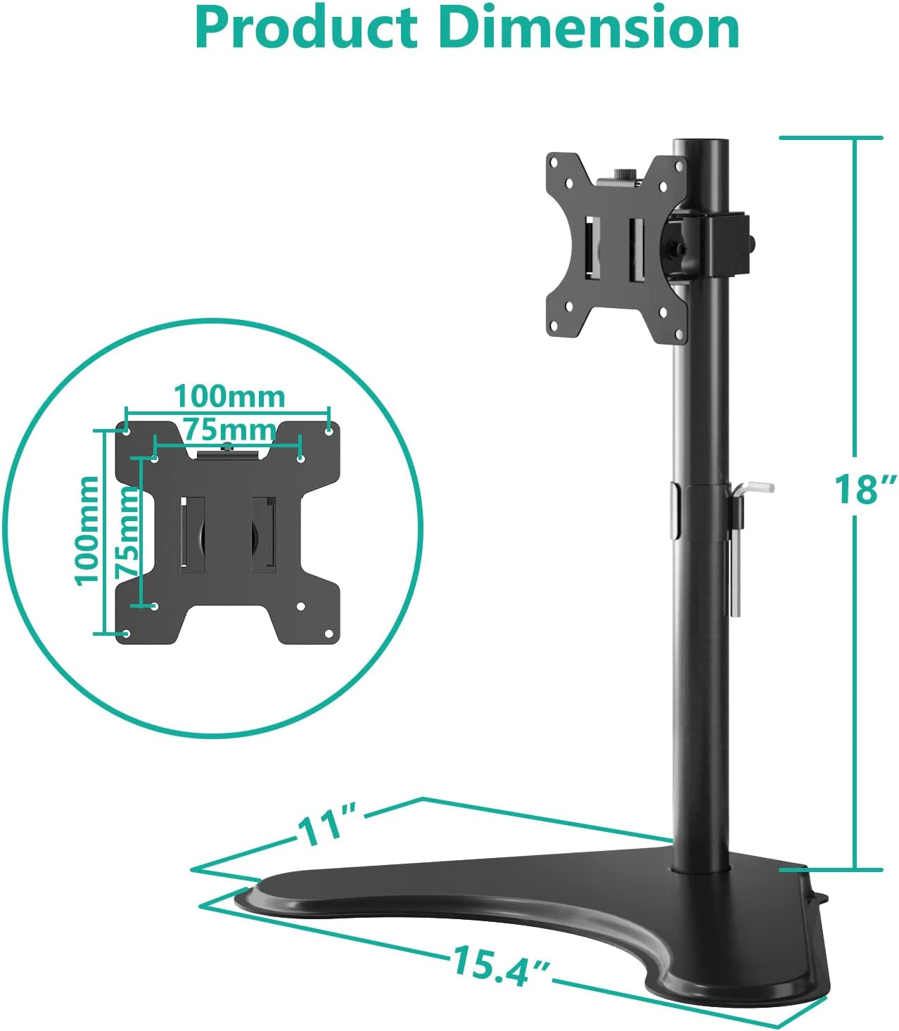 WALI Single Monitor Stand for 13-32 Inch Computer Screens, Freestanding Single Monitor Arm Desk Mount, Universal VESA Monitor Mount 75X75/100X100Mm, Adjustable Height and Angle, (MF001), Black