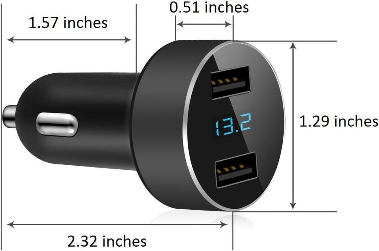 LIHAN Dual USB Car Charger, 4.8A Output, 12/24 Volt USB Adapter Plug for Cigarette Lighter Voltage Meter, Compatible with Iphone,Ipad, Samsung Galaxy, LG, Google, Black