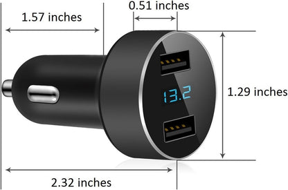 LIHAN Dual USB Car Charger, 4.8A Output, 12/24 Volt USB Adapter Plug for Cigarette Lighter Voltage Meter, Compatible with Iphone,Ipad, Samsung Galaxy, LG, Google, Black