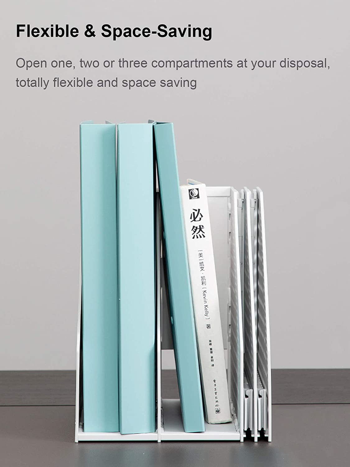 Leven Collapsible Magazine File Holder/Desk Organizer for Office Organization and Storage with 4 Vertical Compartments, Light Grey