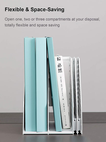 Leven Collapsible Magazine File Holder/Desk Organizer for Office Organization and Storage with 4 Vertical Compartments, Light Grey