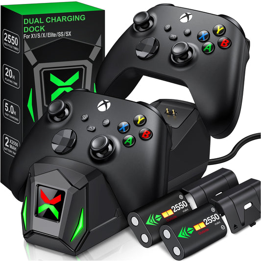 Xbox Controller Charger, Xbox Controller Charging Station with 2*2550Mah Rechargeable Battery Packs for Xbox Series X/S/One X/S/Elite