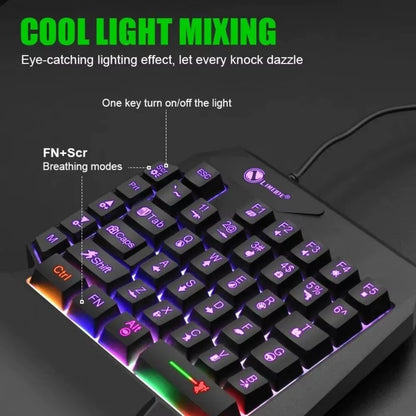 Light Up Your Game with the Mini One-Handed USB Keyboard! Perfect for Gaming on the Go!