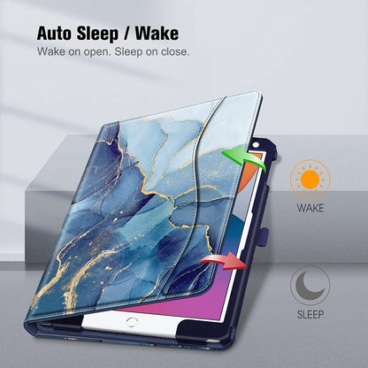 Fintie Case for Ipad 9Th / 8Th / 7Th Generation (2021/2020/2019) 10.2 Inch - [Corner Protection] Multi-Angle Viewing Stand Cover with Pocket & Pencil Holder, Auto Sleep Wake, Ocean Marble