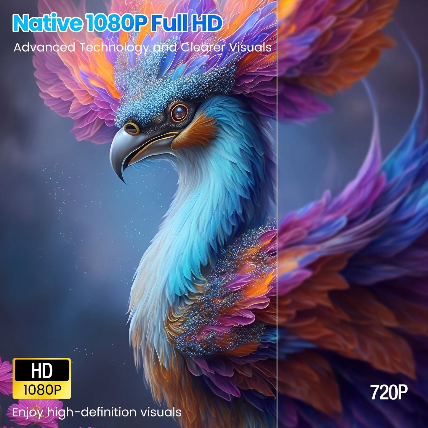 Native 1080P Projector with Wifi and Bluetooth, Support 4K 100,000Hrs Lamp Life