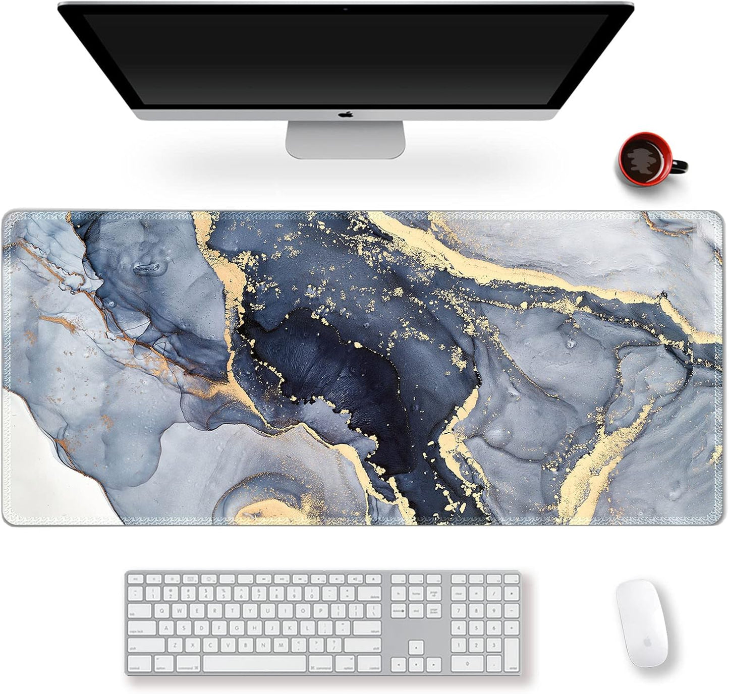 Extended Gaming Mouse Pad XXL Artso Large Keyboard Mat Long Mousepad Desk Decor Writing Pad Non Slip Rubber Base Stitched Edges for Work, Game, Office, Home, 35.1" X 15.7", Pink Marble