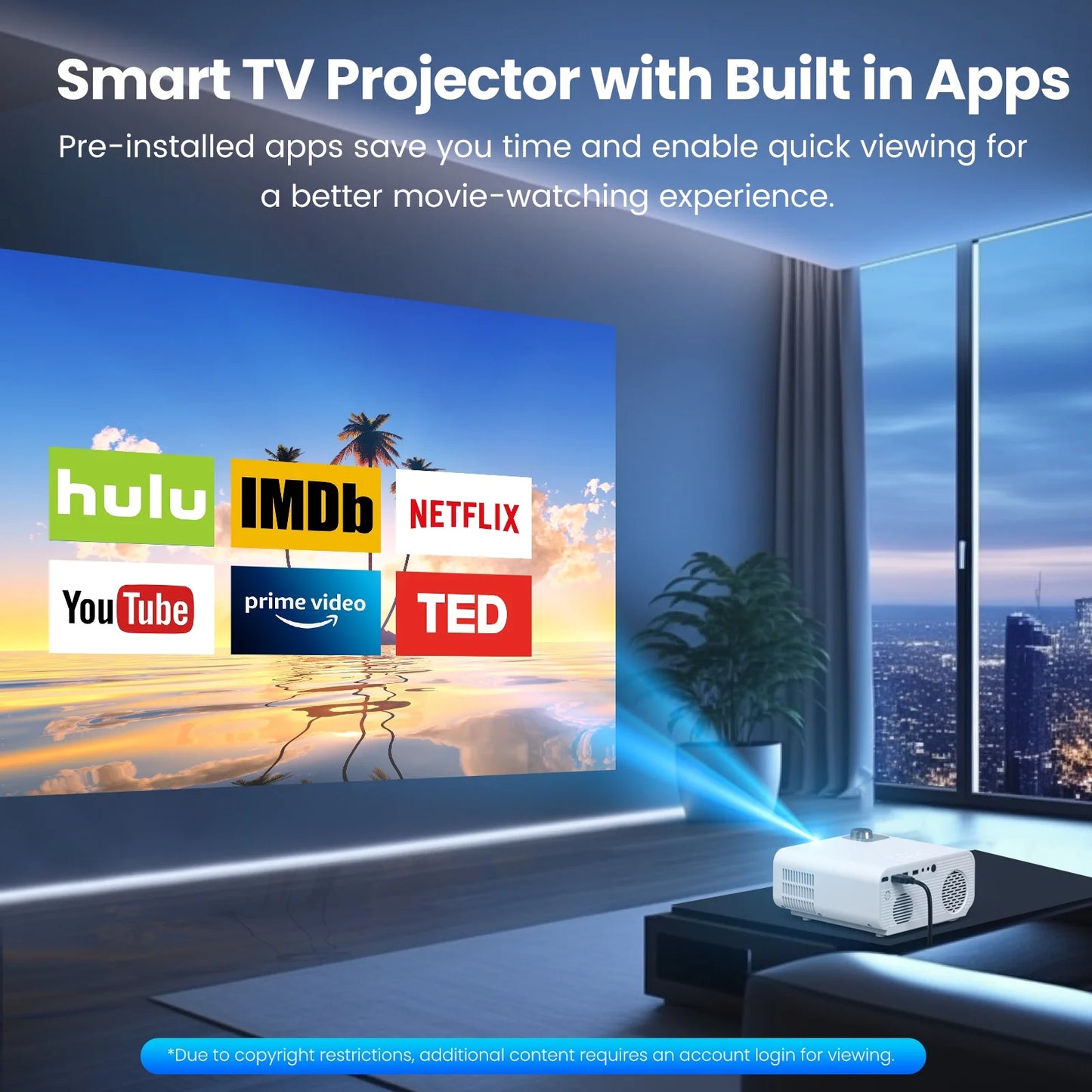 Native 1080P Projector with Wifi and Bluetooth, Support 4K 100,000Hrs Lamp Life