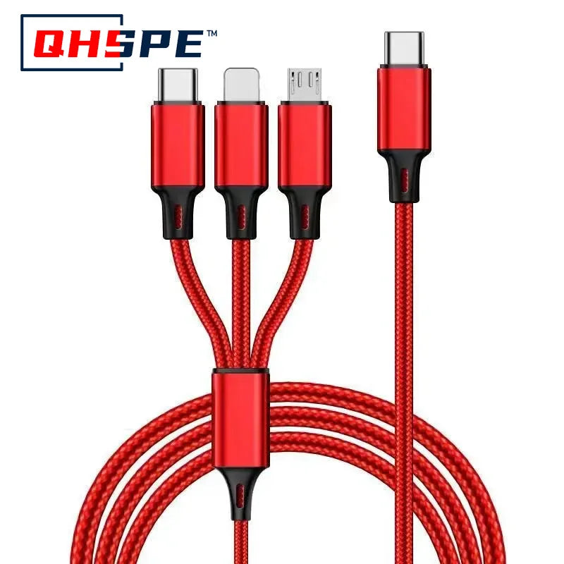 C Type 3 in 1 Charging Cable PD 1 Minute 3 Car Fast Charging Cable Suitable for Samsung, Xiaomi, Apple, Etc. Stable Charging